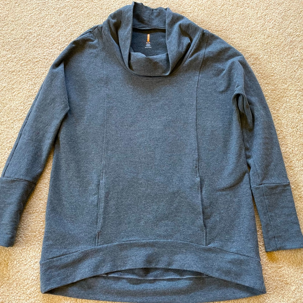 Gray, long sleeved, cowl-necked tunic